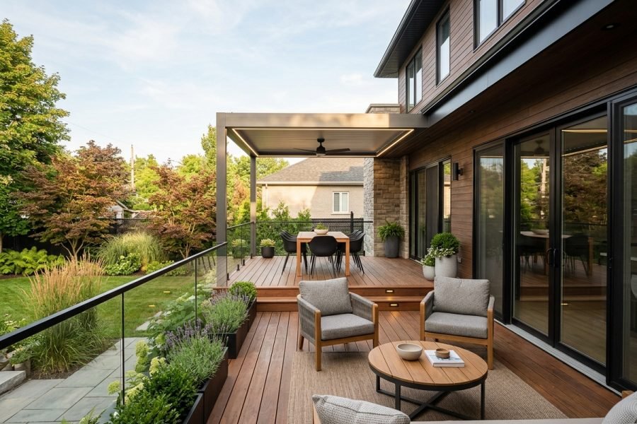 Custom deck design with detailed layout for residential outdoor space