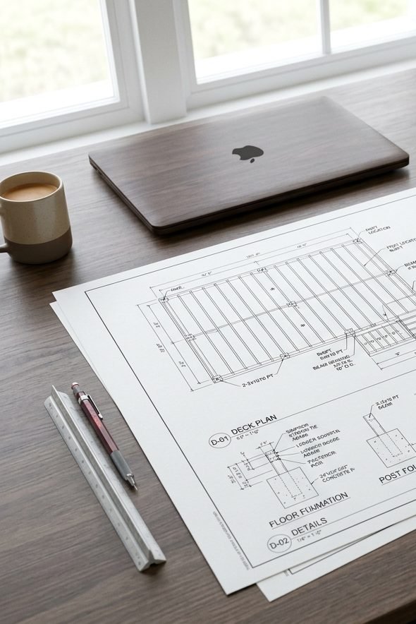 Detailed deck permit drawings showing layout and structural information