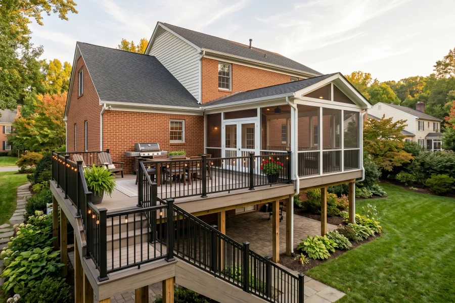 Elevated backyard deck and screened porch project in Washington DC area