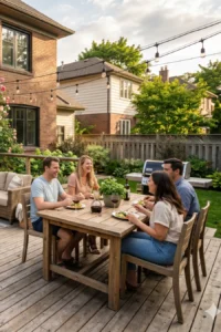 Small deck divided into dining and lounging areas for better functionality