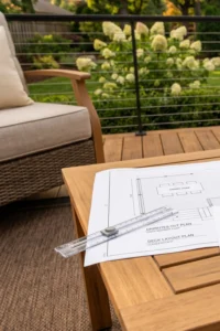Deck layout planning based on outdoor furniture and backyard use