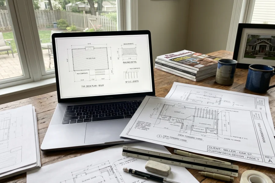 Custom deck design plans compared with generic online deck layouts for a residential project